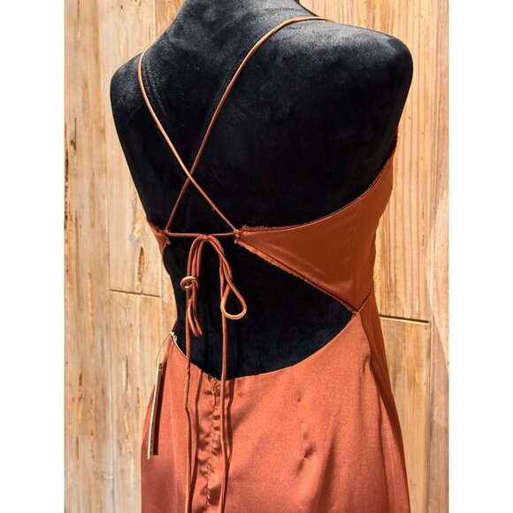 Steele Womens Burnt Orange Slip Maxi Dress With Tie-Back Thigh Slit And Spaghett - Picture 7 of 10
